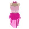 Girls Mock Neck Sleeveless Shiny Rhinestones Color Block Mesh Patchwork Skirted Leotard Lyrical Dance Costume
