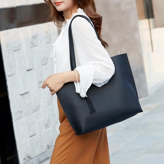 Women Tote Bag Solid Color Shoulder Bag Magnetic Closure Faux Leather Handbag with Separate Small Clutch for Work Travel Party