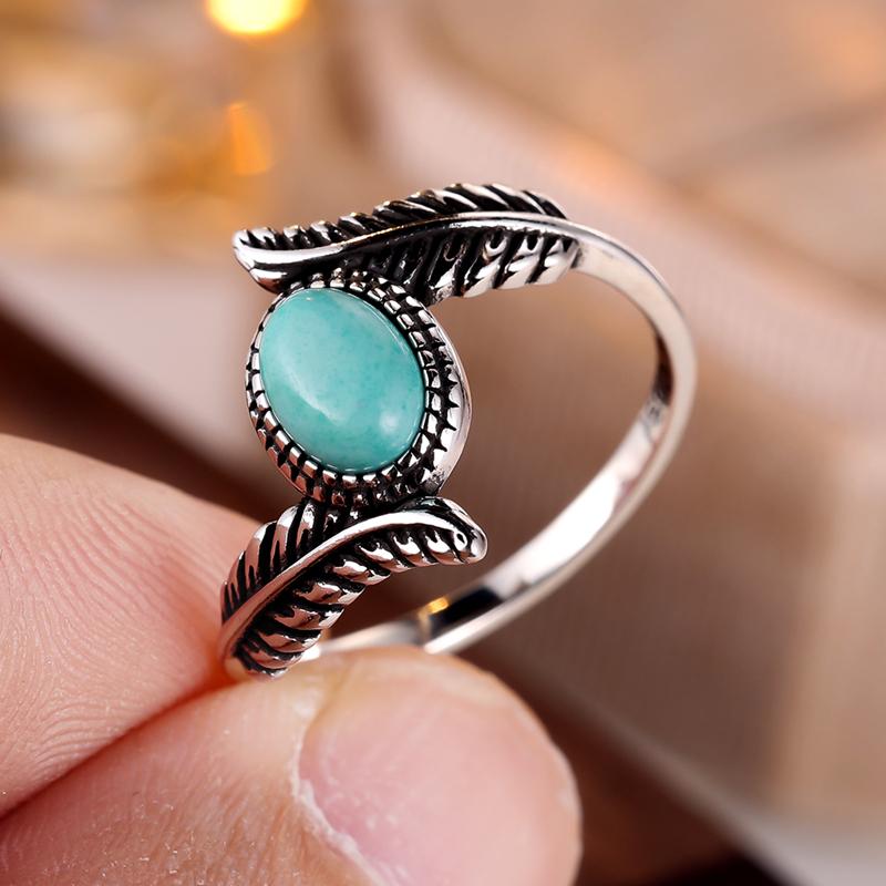 Inele din argint thailandez S925 pentru bărbați, femei, design retro elegant, inel oval lat cu pene turcoaz, bijuterii pentru petrecerea de nuntă