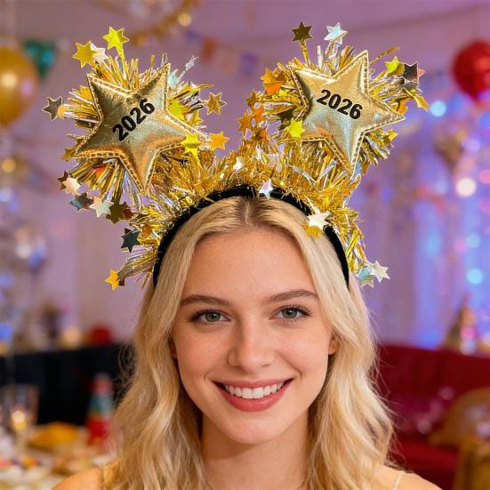Hair Hoop Golden Design 2026 New Year Headband Party Decoration Photography Prop New Year Eve Gift