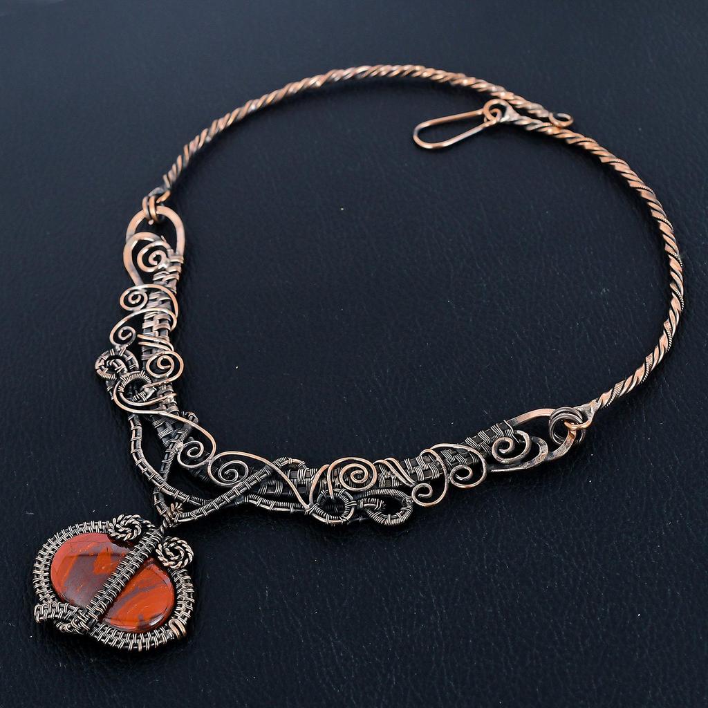 Red River Jasper Necklace, 999 Copper Wire Wrapped Necklace Gemstone Jewelry, Handmade Necklace Amazing Jewelry, Gift For Her
