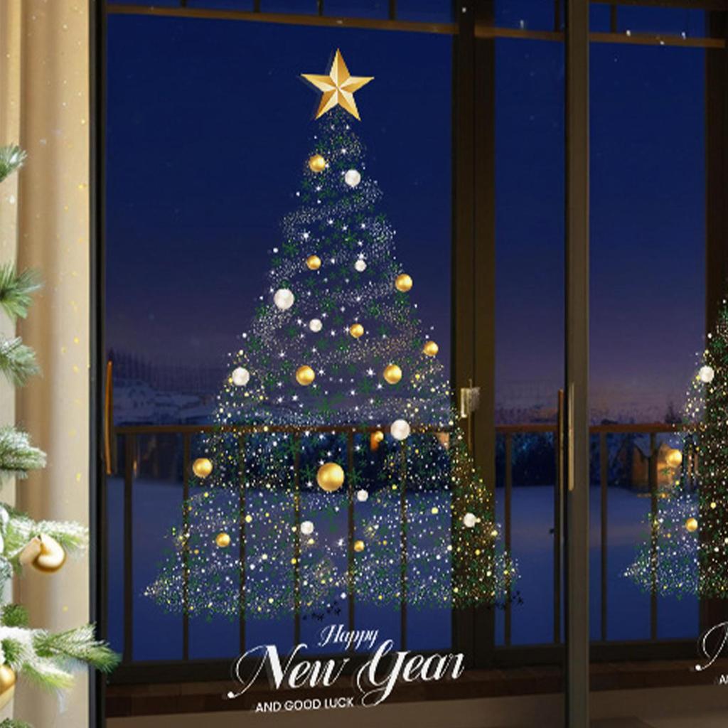 Merry Christmas Window Sticker Xmas Tree Pattern Mall Glass Window Display Electrostatic Sticker Xmas Ornament