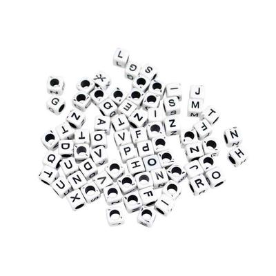 Square Letter Beads Black White 0.6 Cm 345 Pieces