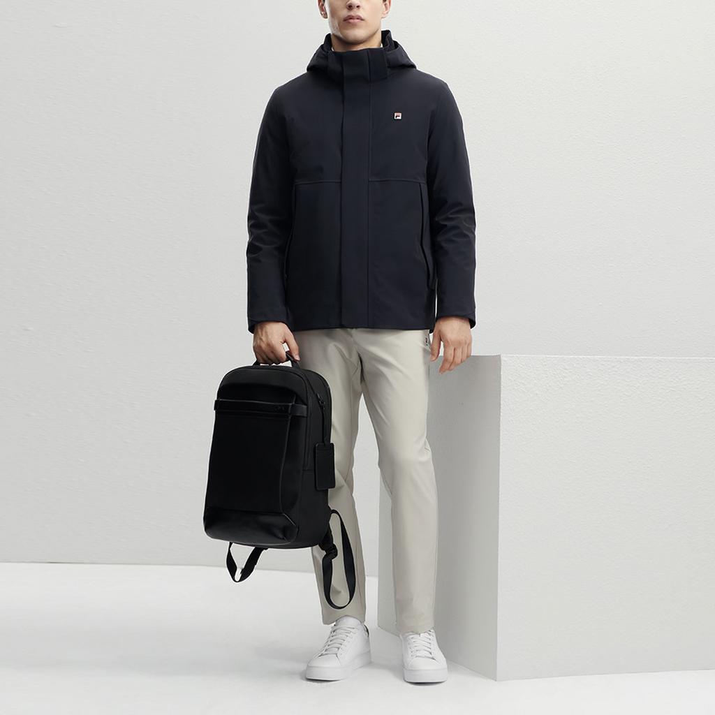 Fila Solid Color Hooded Knit Jacket With Lining Men Jackets Legendary-Blue F11M341507FNV