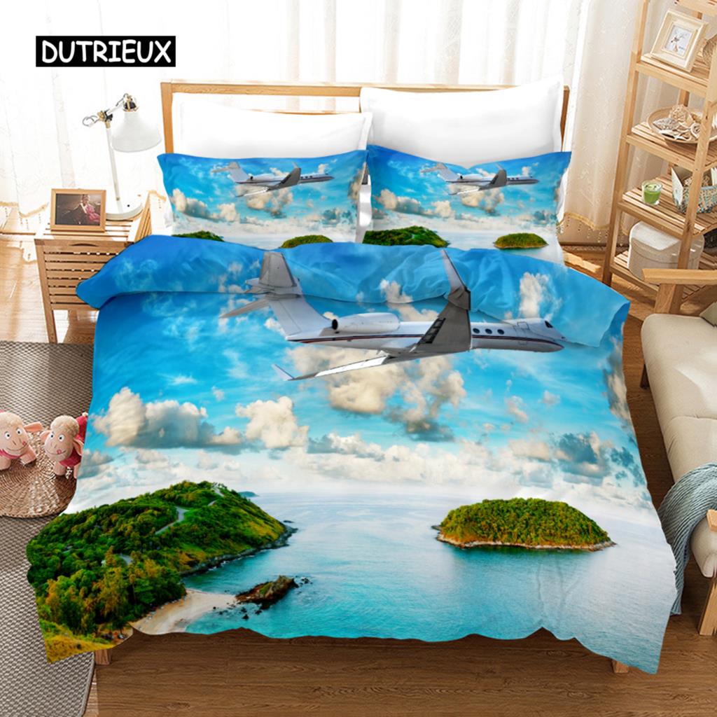 Flygplan Påslakan Flygande Plan Sängklädesset för Barn Pojkar Flicka Polyester Flygplansmönster Täcke Dubbel Queen King Size