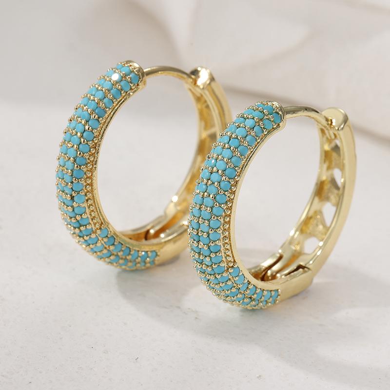 Sparking Colored Synthetic Zirconia Golden Plated Hoop Earrings for Women's Elegant Daily Versatile Jewelry Accessories