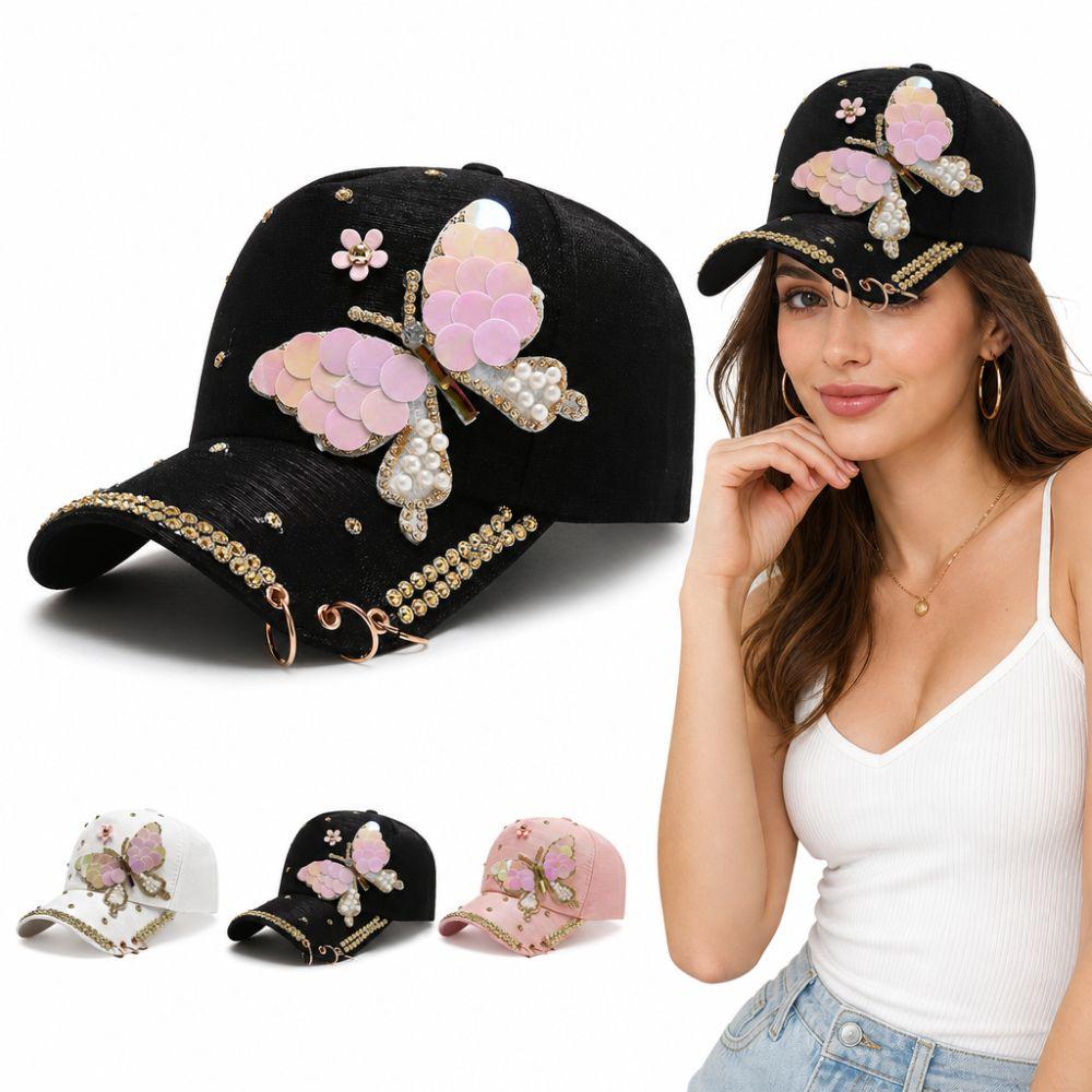 Sequined Butterfly Shiny Baseball Cap Versatile Peaked Cap Fashion Women's Sun Hat Summer Spring