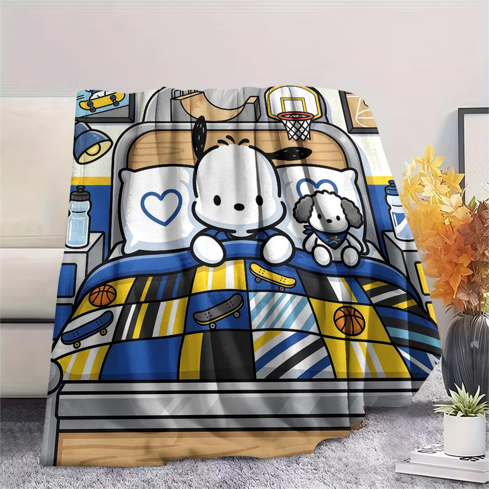 1PC Pochacco Print Flannel Blanket, High quality All Seasons, Home Decor, Warmth and Comfort, Perfect for Christmas Gifts