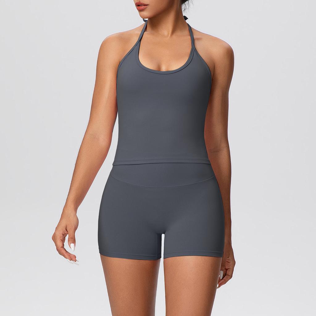 New Pure Color Brushed Back Strapless High-Waisted Yoga Set For Women - Sports Running Fitness Ensemble