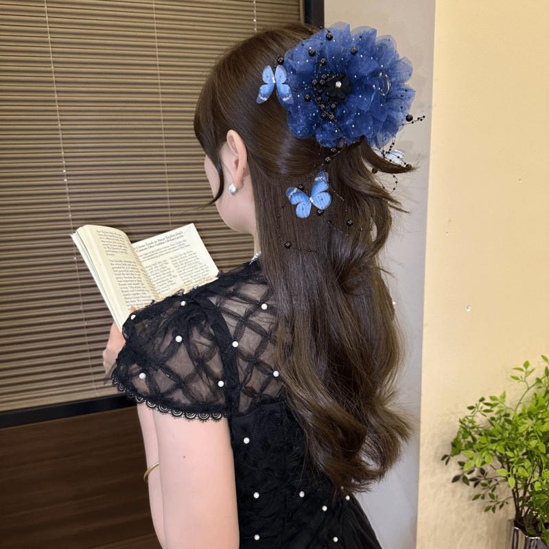 Fashion Elegant Mesh Flower Butterfly Tassel Hair Clip For Women Ponytail Shark Hairpins Headwear Hair Accessories