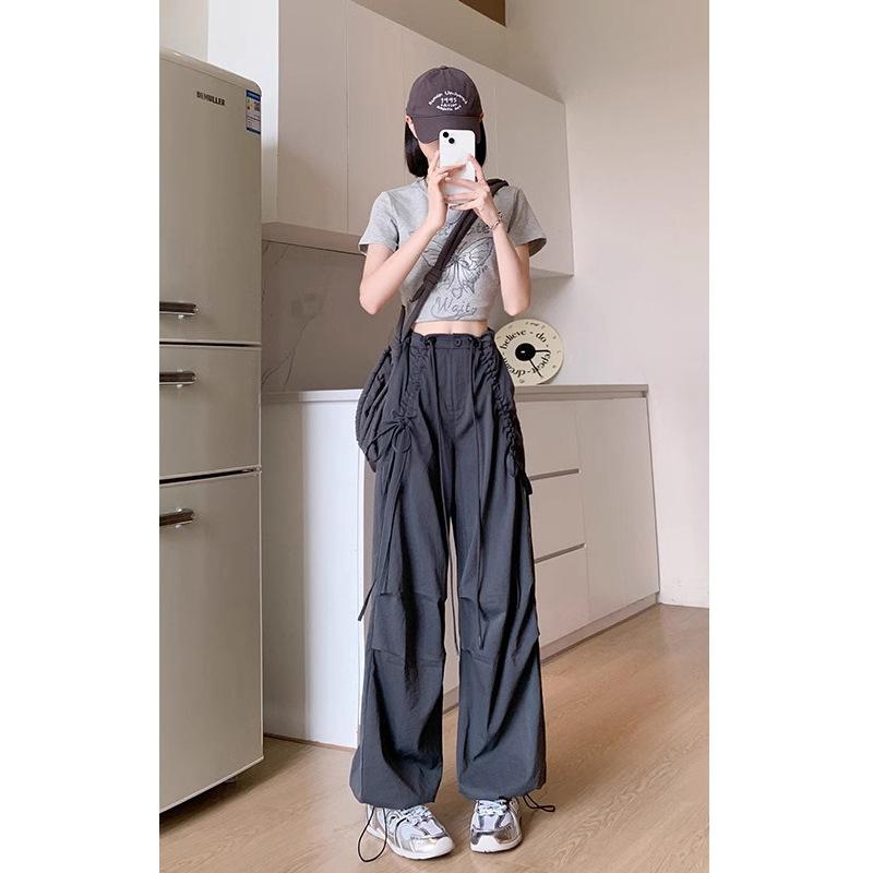 

Парашютные рабочие брюки кэжуал для женщин Летом Новые Свободные Быстросохнущие Брюки парашютиста с широкими штанинами XXL