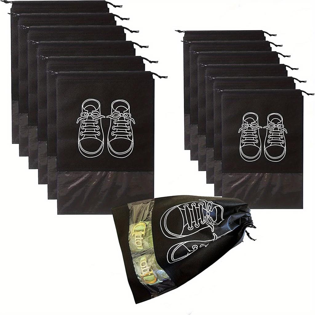 10pcs Waterproof Shoe Storage Bags - Durable Drawstring Organizers for Travel/Closet, Portable Shoe Pouches with Ventilation Holes Black/Gray