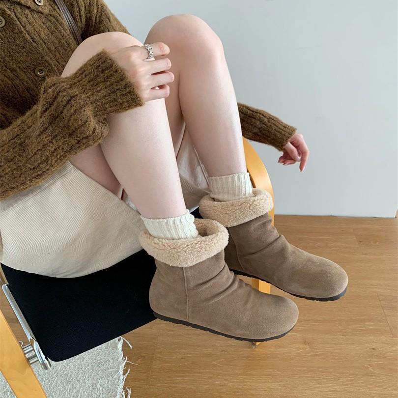 Flip collar two wear snow boots women 2025 autumn and winter new Mori hair short boots velvet warm snow cotton boots women