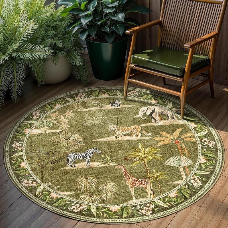 Alfombra Redonda Grande para Sala de Estar,Estilo Nórdico,con Estampado de Animales,Alfombra Plegable para Dormitorio