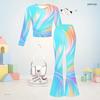 Girls Printed Round Neck Long Sleeve Crop Top Flared Pants Two Piece Set