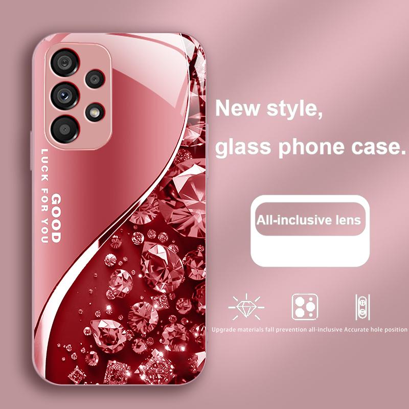 Barevný diamantový gradient pro Samsung Galaxy S23 U Ltra 24 Plus S20 21 FE S25 Ultra A70 A72 73 51 52 53 Tvrzené sklo Obal na telefon
