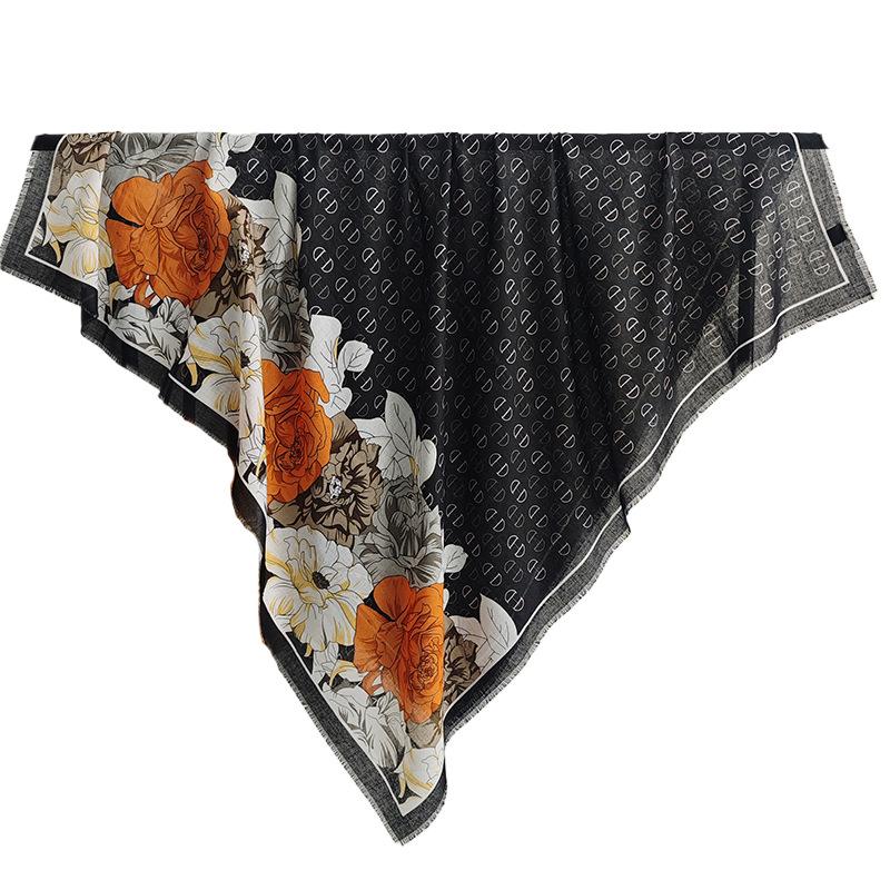 Design sense fashionable fading repeated D letter flower print scarf women's personality high sense light luxury temperament shawl