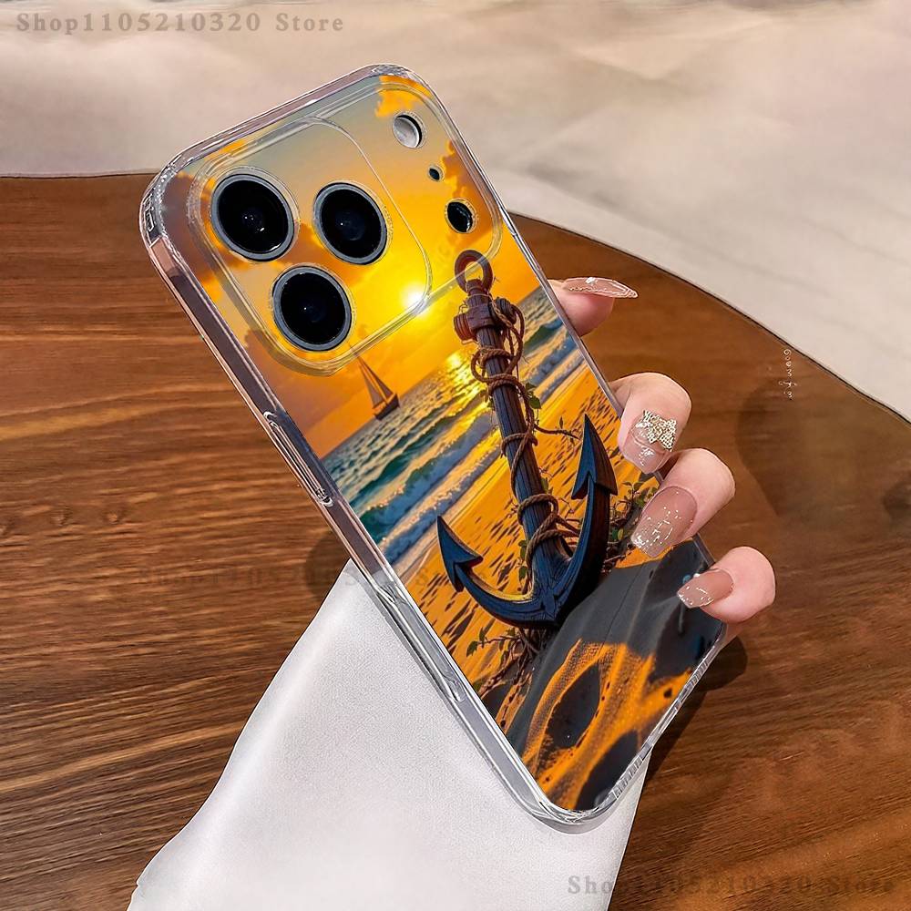 Painting Art Anchor Phone Case For iPhone 17,16,15,14,13,12,11 Pro,Max,Plus,X,XS,XR,SE4,E Mini Transparent Soft Cover