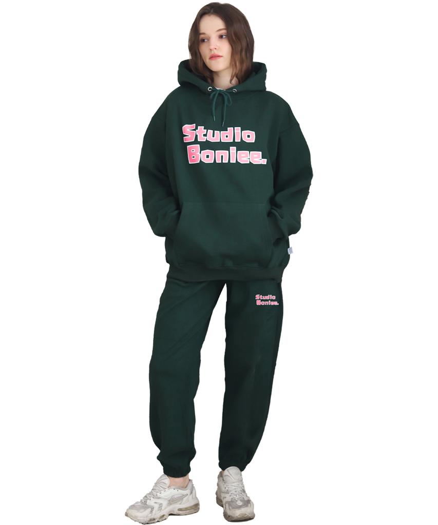BONIEE [Fleece Lined] Small Block Typo Jogger Elastic Pants Green