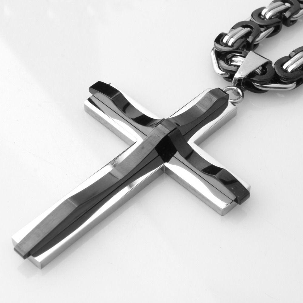 Colier Cruce din Oțel Titanic Accesorii Bijuterii Catolice Retro de Lux Pandantiv Crucifix Religios Ușor Lanț Biserică