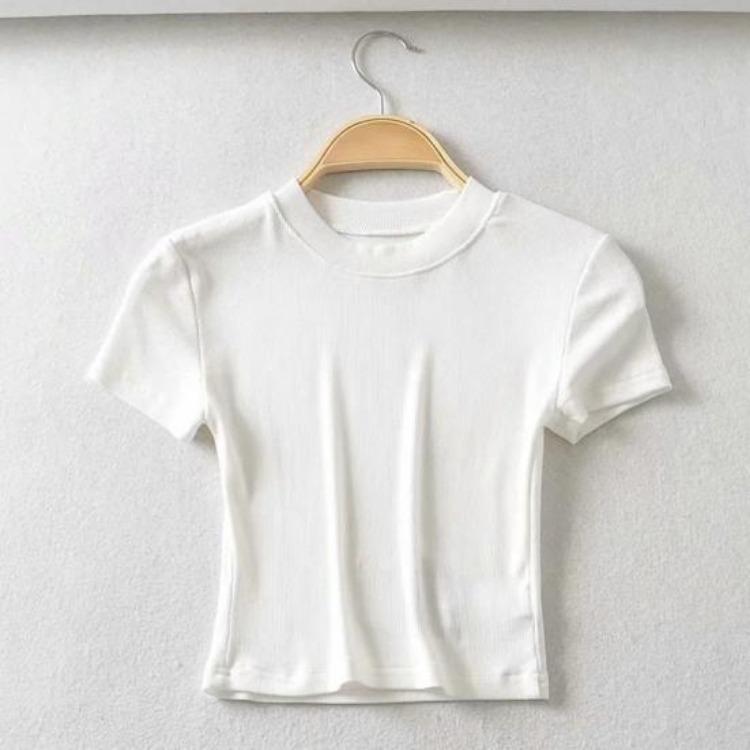 Women Casual Crop Top Summer Slim Fit Stretchy Solid Color Short Sleeve Waist Exposed Soft Breathable Lady T-shirt