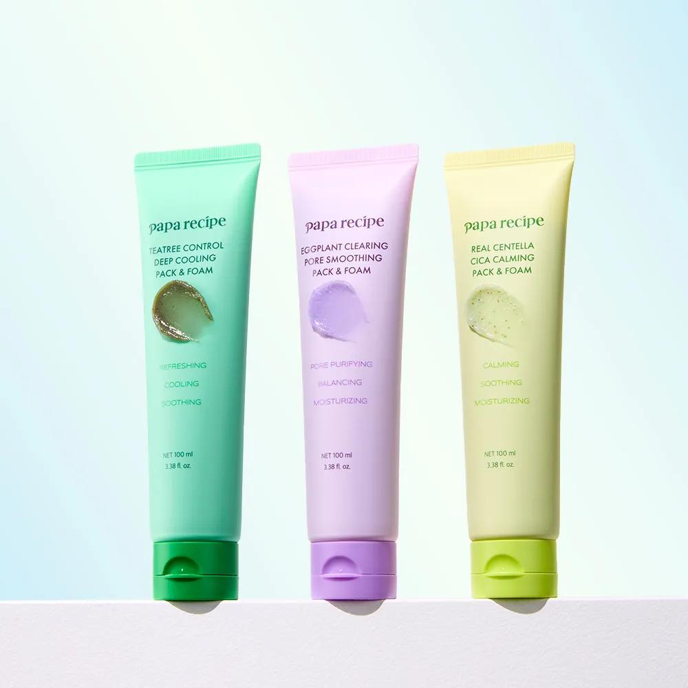 papa recipe Pack & Foam 100ml (Real Centella/Eggplant Clearing/Teatree Control) Real Centella Cica Calming Pack & Foam