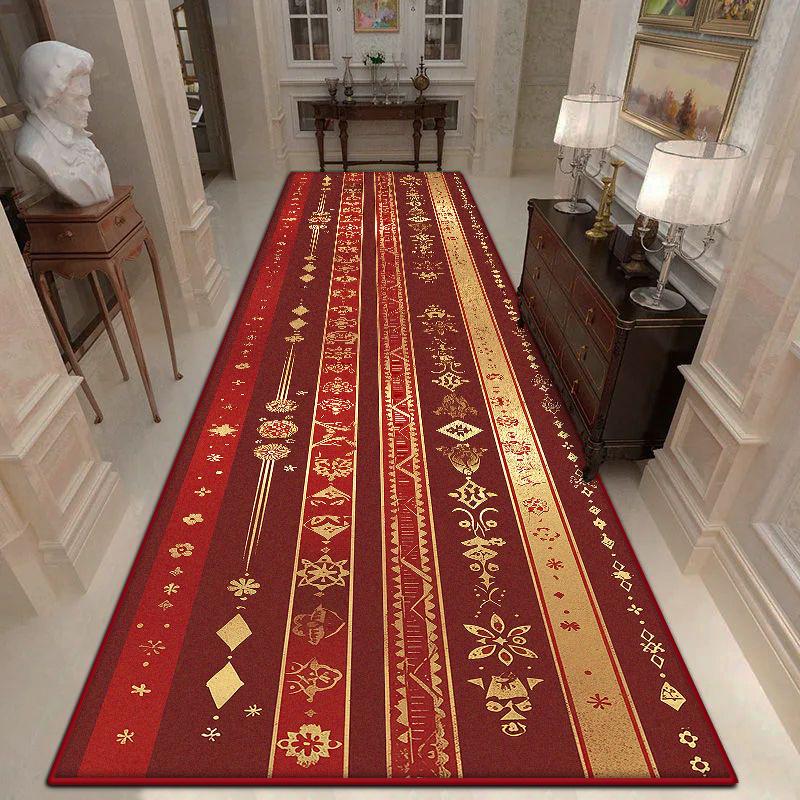 Persian Style Red Long Hallway Carpet Lint-free Stairway Decor Non-slip Large Rug Soft Home Corridor Decoration Mat Easy Clean