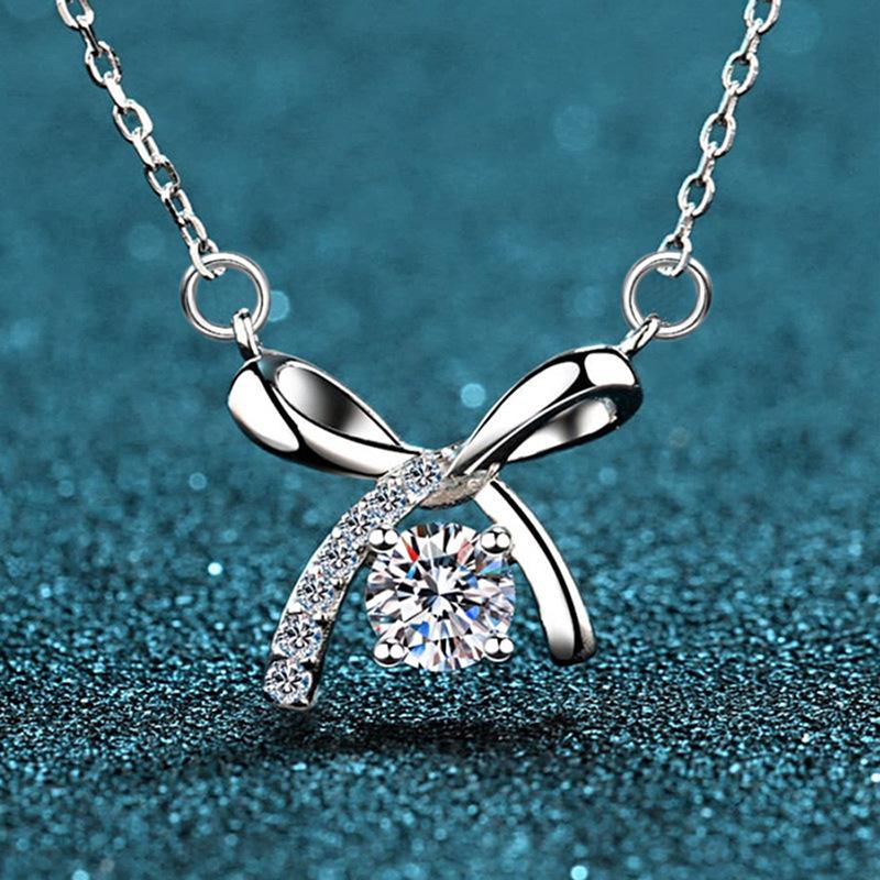 Bow Tie Pendant Necklace with Round Cubic Zirconia