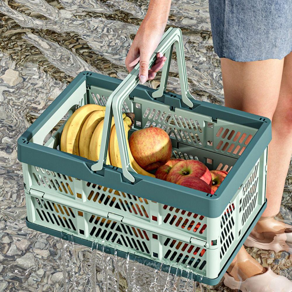 Plastic Folding Storage Basket with Handle Foldable Storage Box For Kitchen and Camping
