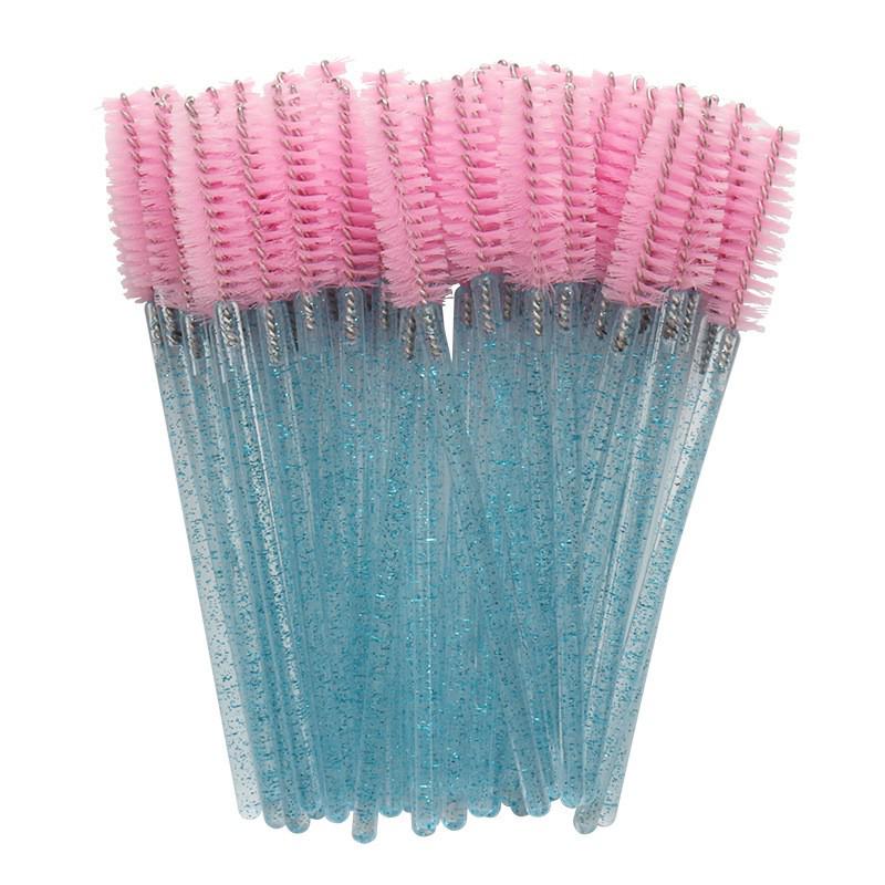 Crystal Handle Disposable Eyelash and Eyebrow Brush - 50 Pack Spiral Comb for Extensions