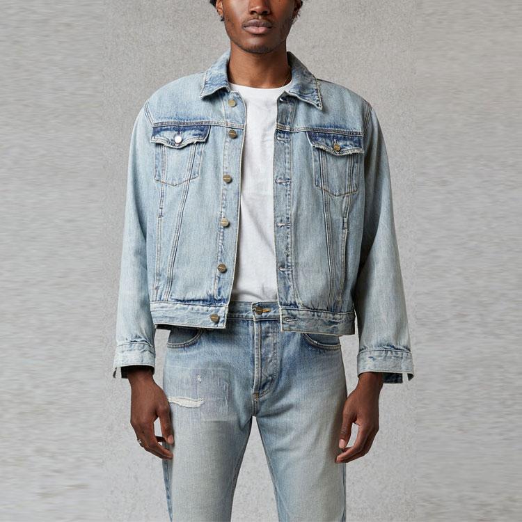 Fear of God Essentials Fall/Winter 2020 Light Denim Trucker Jacket Unisex Outerwear Indigo FOG-FW20-363