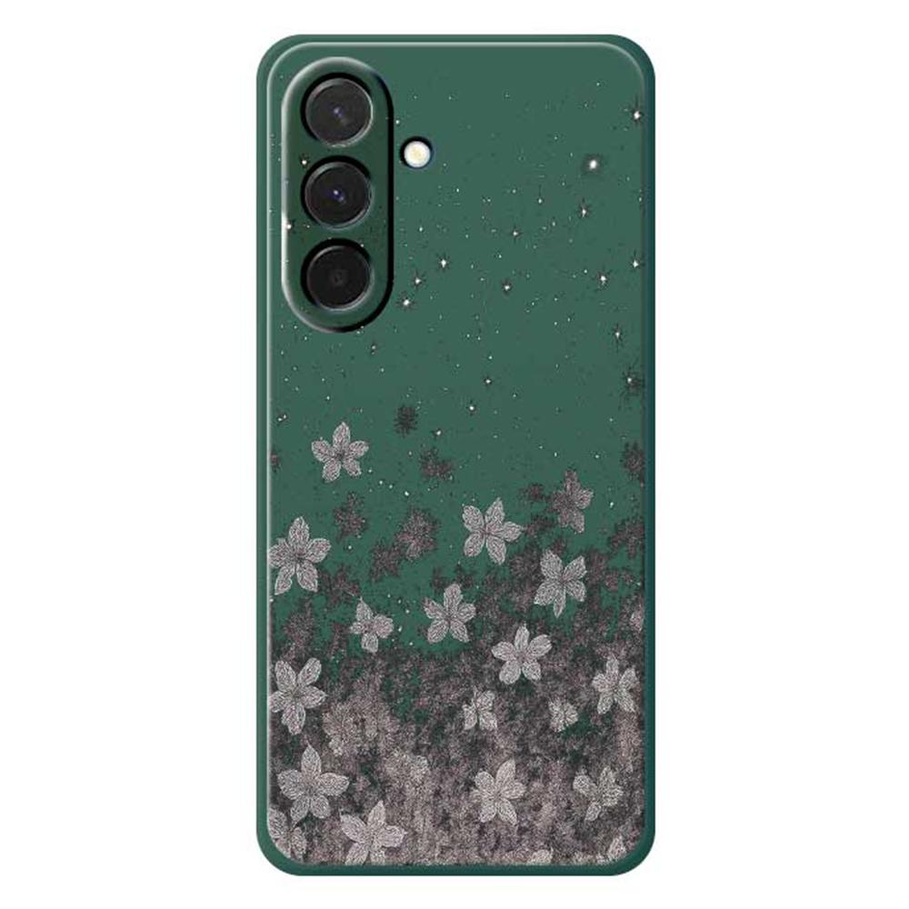 

For Samsung Galaxy A36 5G Case Grey Flowers Pattern Printing Straight Edge TPU Phone Back Cover Green
