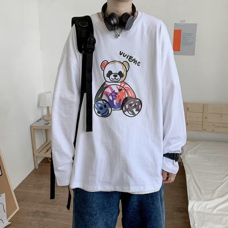 

Осенняя мужская футболка с длинным рукавом, мужская свободная корейская стильная модная спортивная рубашка Ruoshuai, мужская одежда, осенняя одежда, футболка