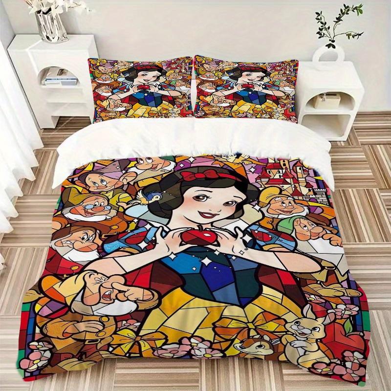 3pcs Cartoon Snow White and the Seven Dwarfs Bedding Set Includes 1 Quilt Cover and 2 Pillowcases, Comfortable Bedding