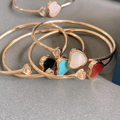 Nieuwe Pure 925 Zilver Topkwaliteit Europa Merk Luxe Sieraden Armbanden Voor Vrouwen Roségoud Happy Hearts Zirkonia Manchet Armbanden