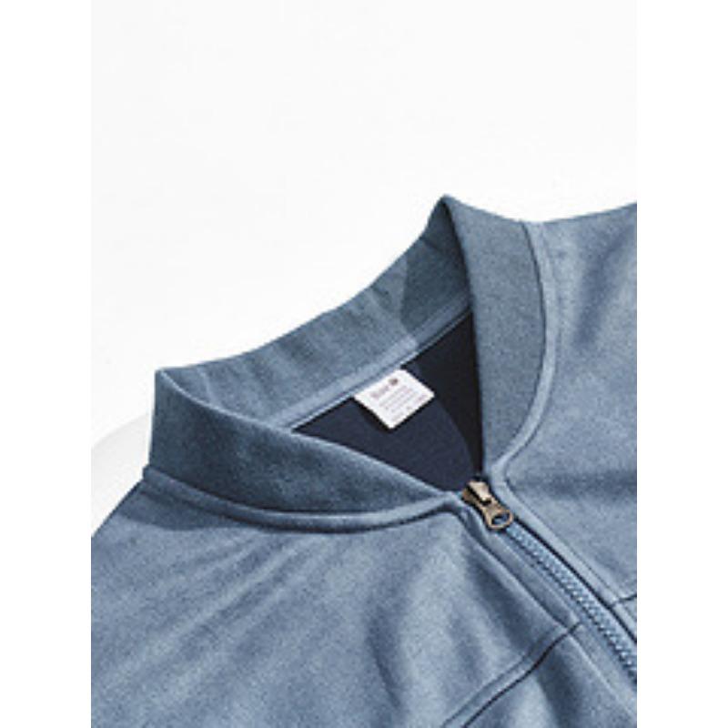 Autumn Casual Retro Long Sleeved Cardigan Jackets Suede Solid Color Zipper Men’s Jacket