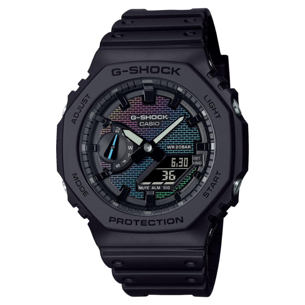 Casio G-Shock GA2100RW-1A Carbon Core Guard Watch Iridescent Brick Pattern Dial 200M Water Resistance Super Illuminator