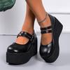 Weibliche Lolita Niedliche Mary Janes Pumps Plateau Keilabsätze High Heels Damenpumps Süße Gothic Punk Schuhe Frau