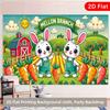 2D Flat Cartoon Farm Party Backdrop, Mellon Branch Bunnies & Barn Photo Banner