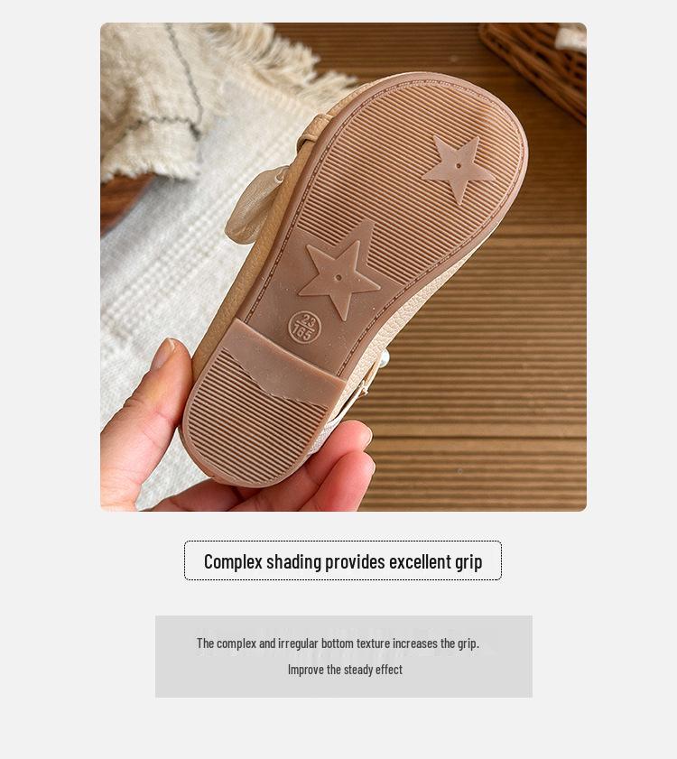 Frühling/Herbst 2026 Mädchen Quadratische Zehenpartie Perlen Schleife Prinzessin Schuhe - Weiche Sohle Rutschfeste Loafer