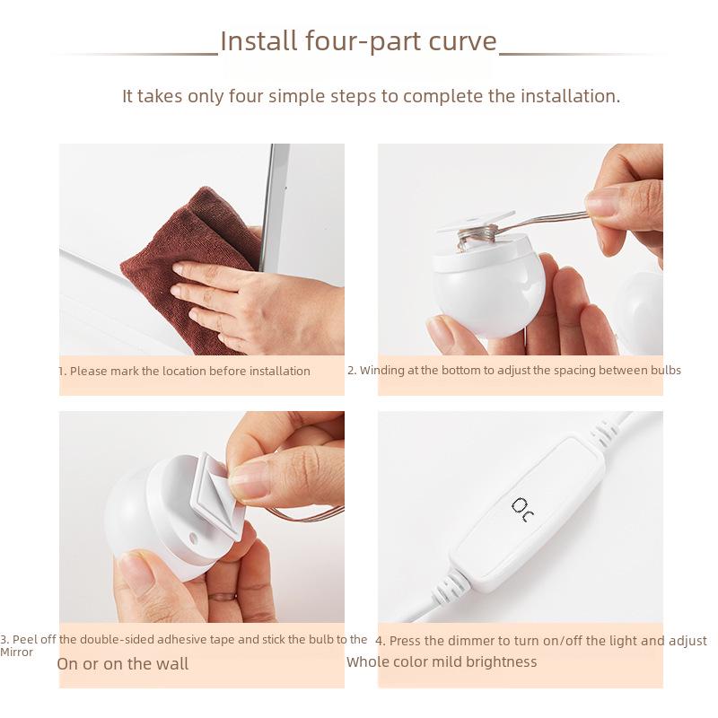 USB Trójkolorowa Ściemniana Żarówka Lustra Hollywood