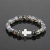 Natural Tiger Eye Quartz Turquoise Volcanic Stone Elastic Beaded Bracelets for Men Women Personality Cross Bracelet Jewelry Gift