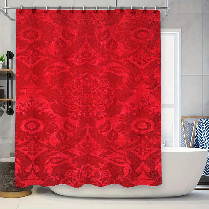 

Red Floral Shower Curtain Embroidered Fabric Waterproof Bathroom Decor W60H190(CM)-1 Pcs