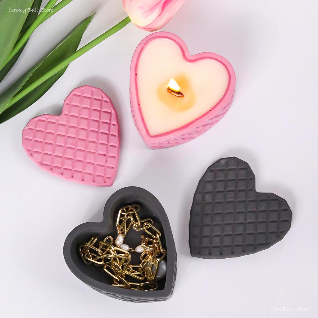 Gitter Herzförmige Schmuckaufbewahrungsbox Silikonform DIY Harz Beton Kerzenhalter Gips Blumentopf Bastelform Heimdeko Geschenk