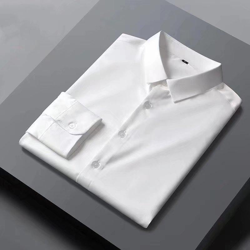 Men's Solid Color Slim Fit Long-Sleeve Shirt - Korean Style, Wrinkle-Free, Trendy Fashion for Spring and Autumn