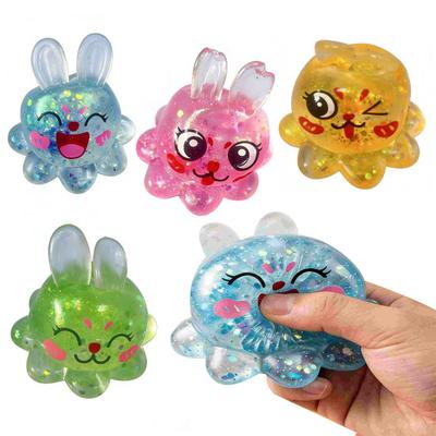 Polvo Orelha de Coelho Brinquedo de Apertar Alívio do Estresse Bola de Açúcar com Glitter Brinquedo Sensorial Alívio da Ansiedade Animal Transparente Ferramenta de Relaxamento para Mãos