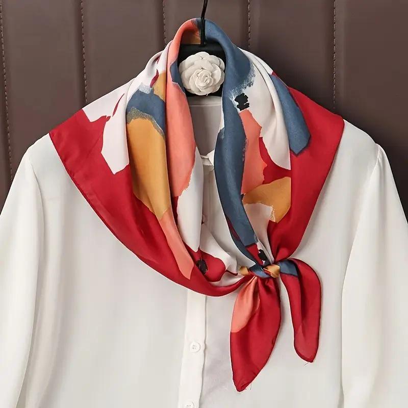Women's Korean Style Retro Printed Imitation Silk Scarf for Professional and Casual Use