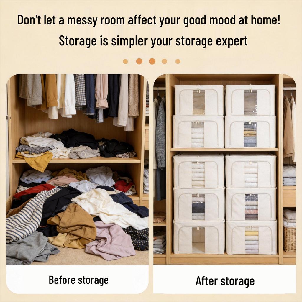 Tianshan Foldable Cotton Linen Storage Box - Dustproof, Moistureproof, Large Capacity for Bedroom Clothes