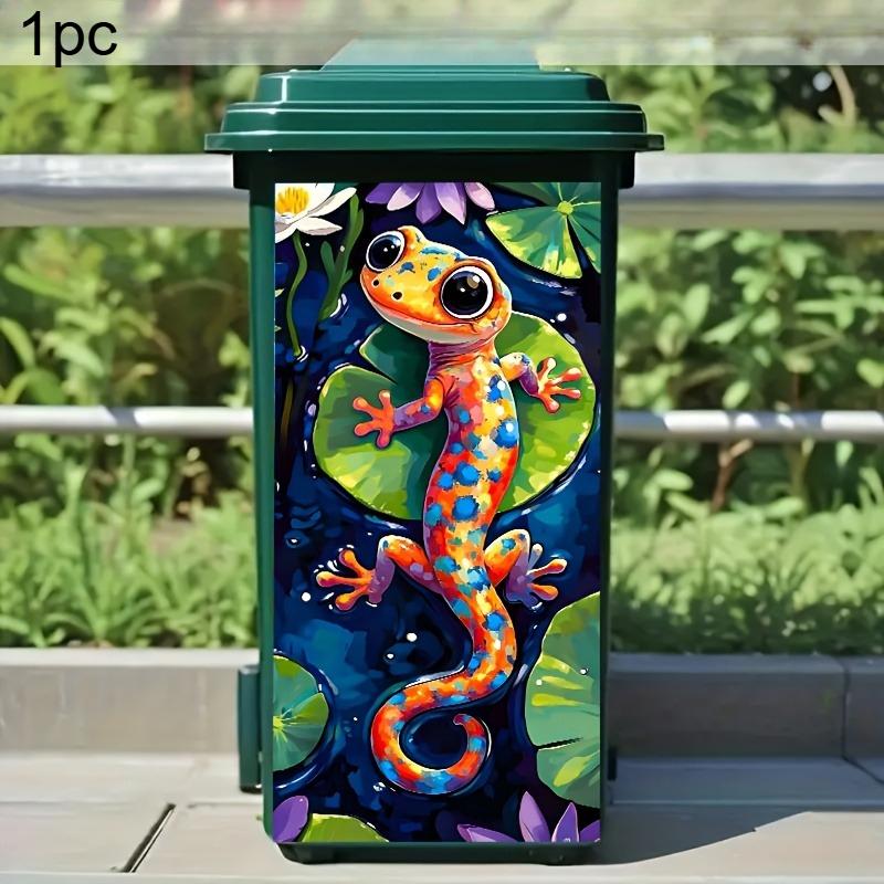 

1pc Tropical Gecko Lotus Leaf Trash Can Sticker 2D Flat Colorful Gecko Lily Pads Foliage Design Outdoor Trash Bins Home Decor