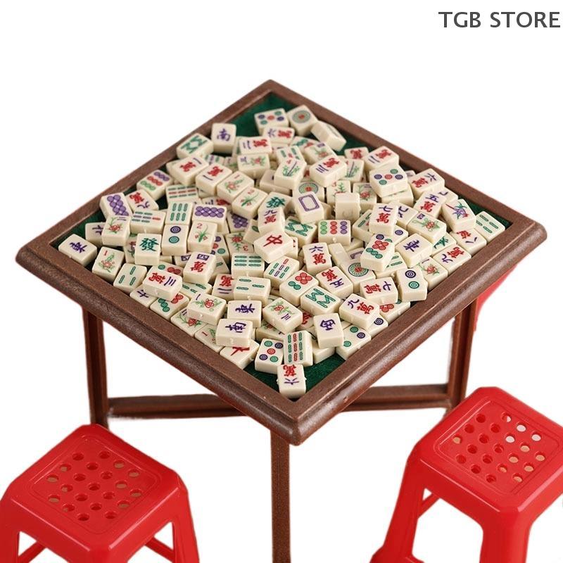 1Set 1:12 Dollhouse Miniature Mahjong Table And Chair Model Furniture Home Model Decor Toy Doll House Accessories